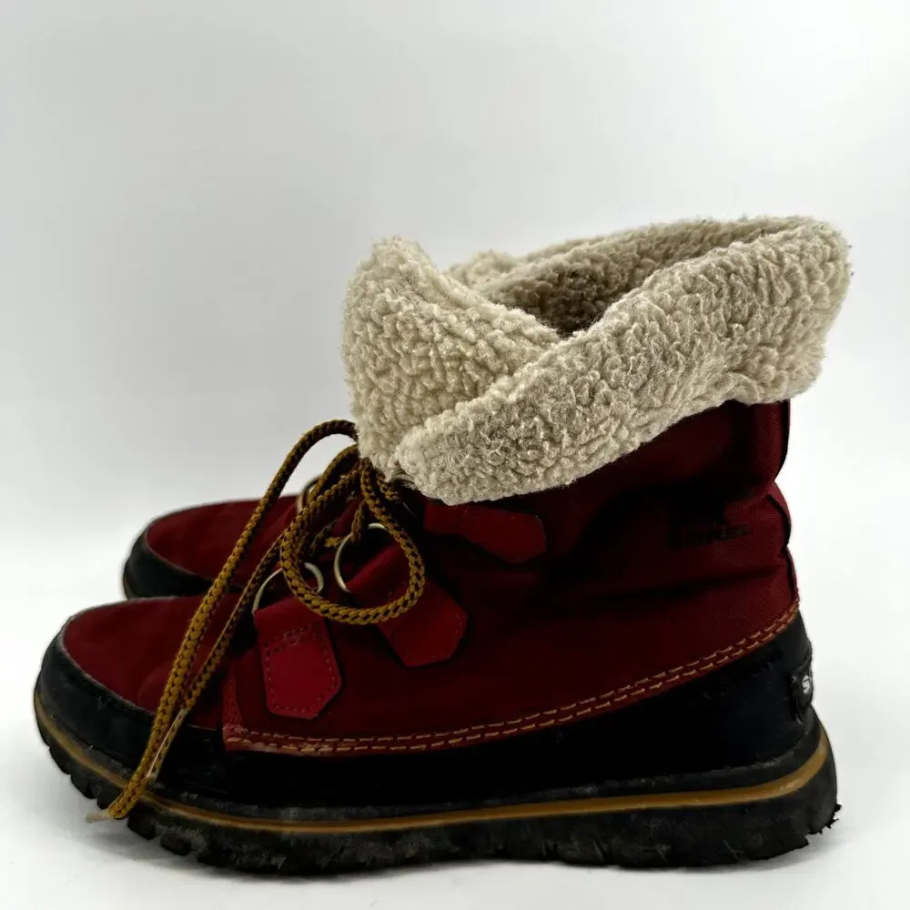 Sorel Explorer Carnival Boot Leather Waterproof Ankle Faux Sherpa Fur EVA Red 6